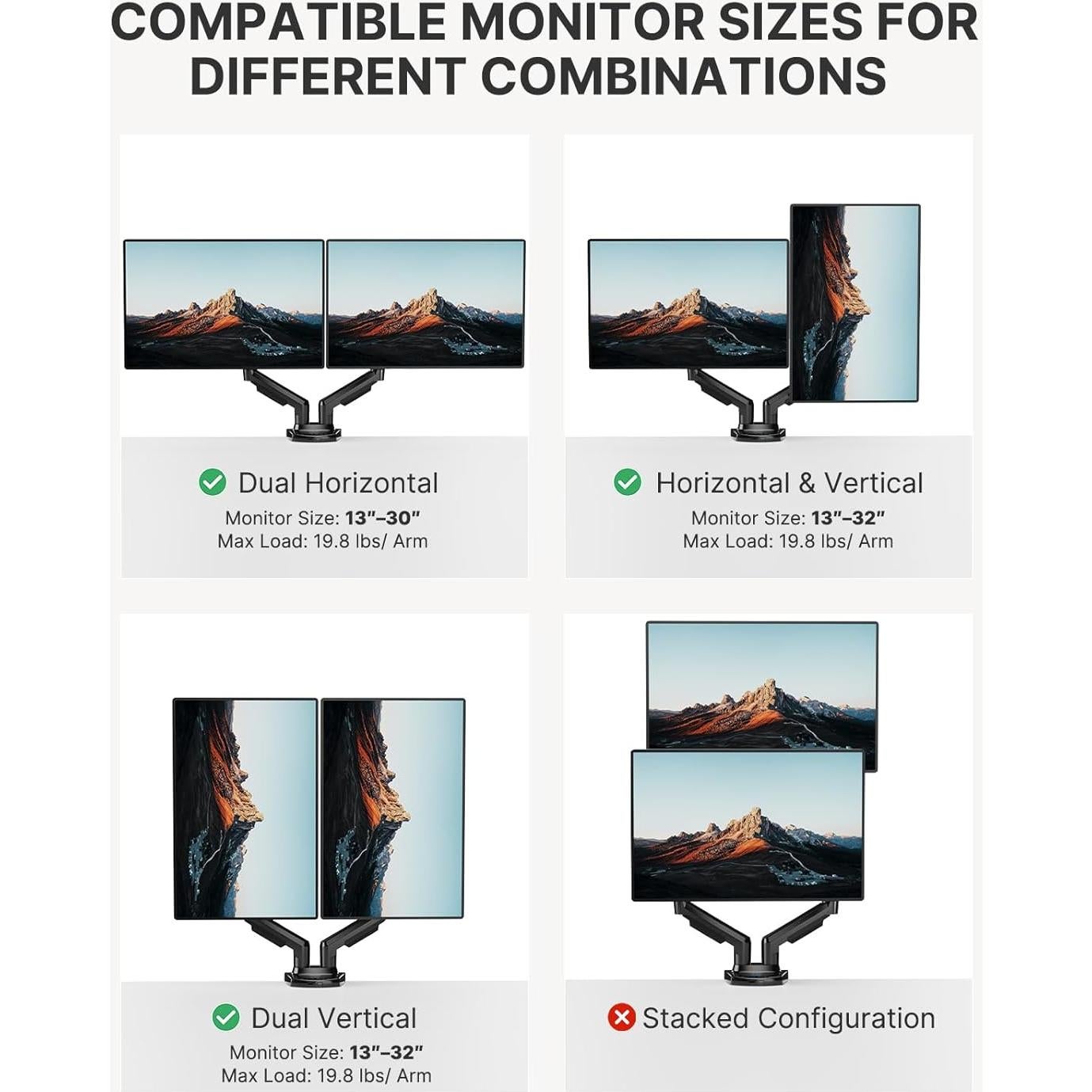 Soporte Doble Monitor HUANUO HNDS6 Ajustable 13-32" 2-9 kg