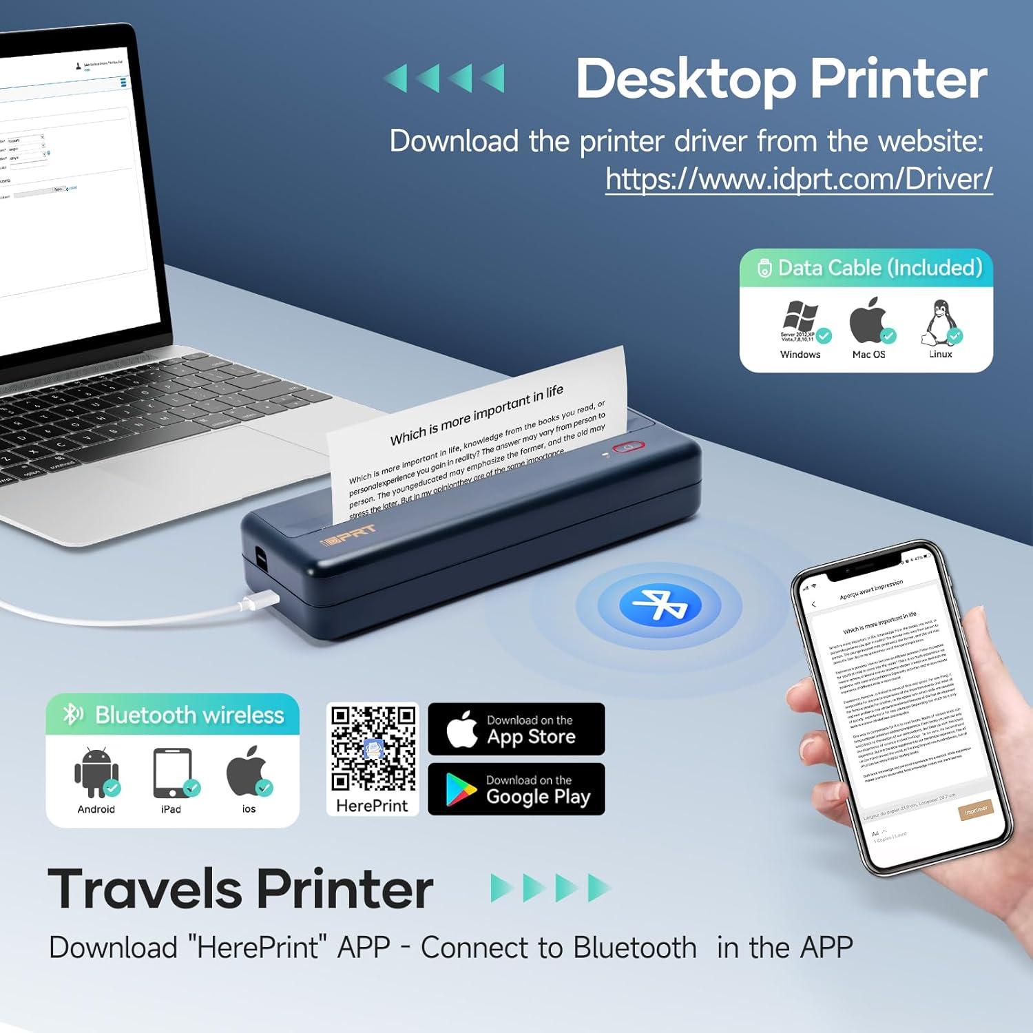 Impresora Térmica Portátil iDPRT MT890 Bluetooth A4 Sin Tinta
