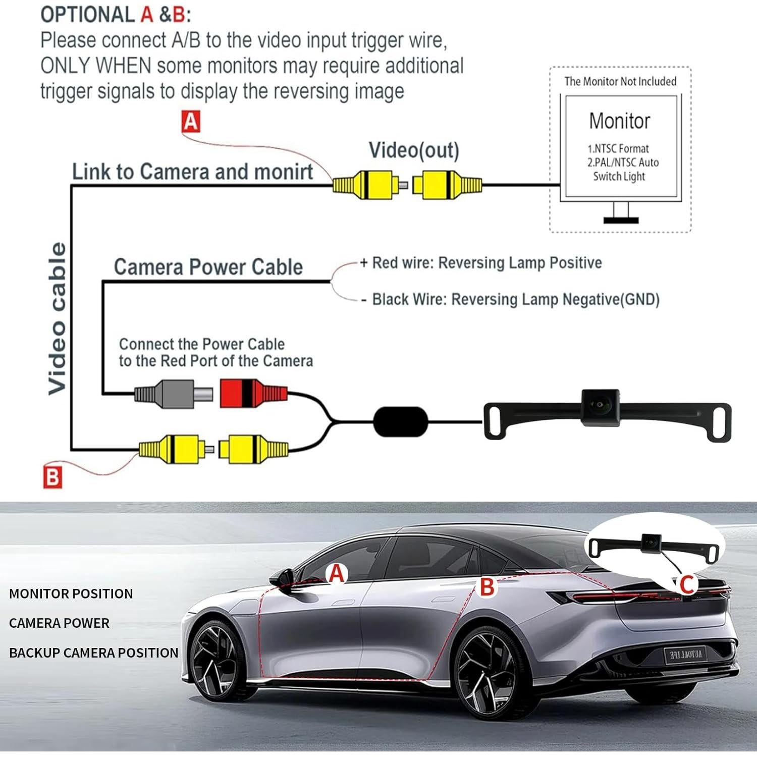 Cámara de Respaldo HD Xiaofeige con Visión Nocturna 170°