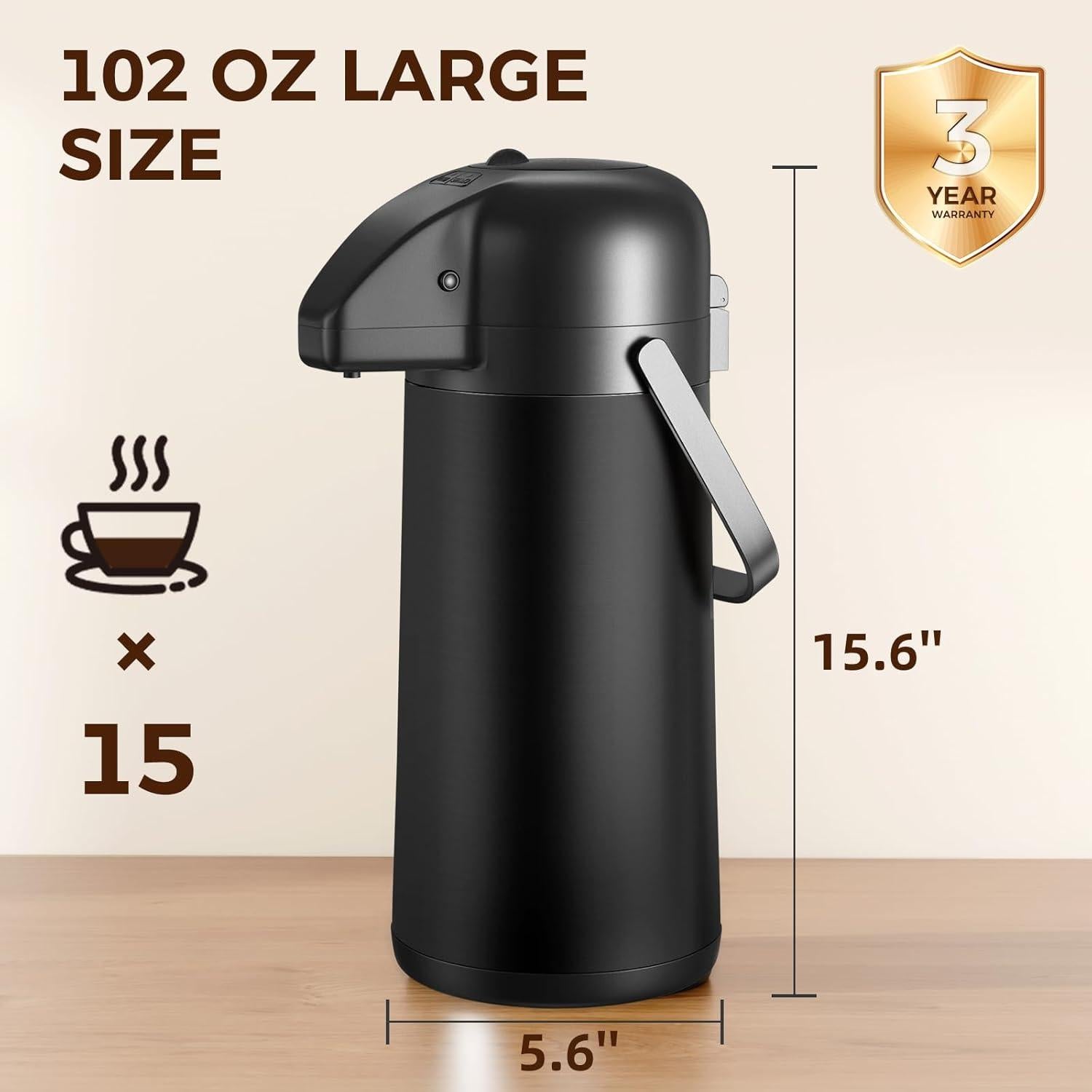 Jarra de café Airpot Gezoss 3L acero inoxidable negro