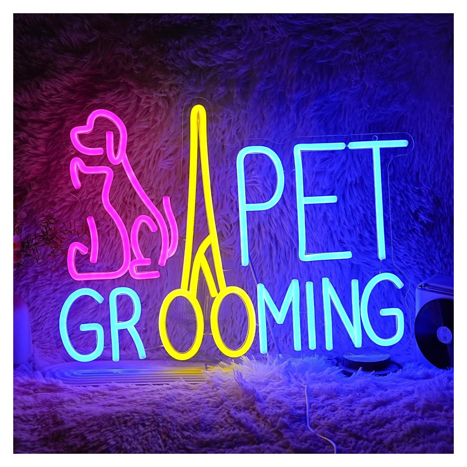 Cartel Neón LED Acicalamiento Mascotas LISIGNVE 42.4x30.5cm