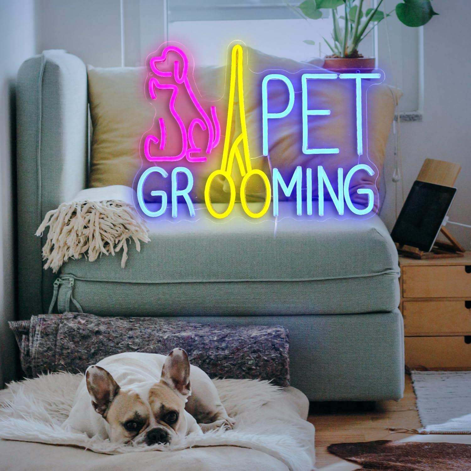Cartel Neón LED Acicalamiento Mascotas LISIGNVE 42.4x30.5cm