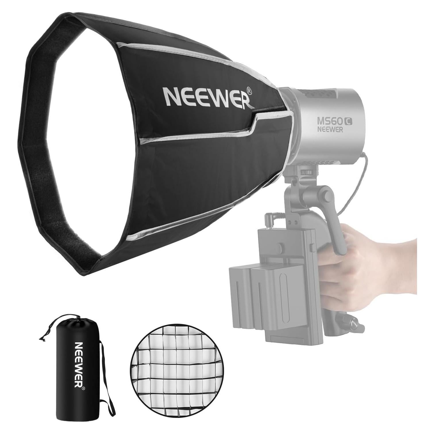 NEEWER Octagonal Softbox 30 cm with NEEWER Mount, Octabox Softbox Folding & Quick Installation with Honeycomb Light Diffuser/Grid for MS60 MS60B MS60C MS150B,NS3P LED Studio Lamp