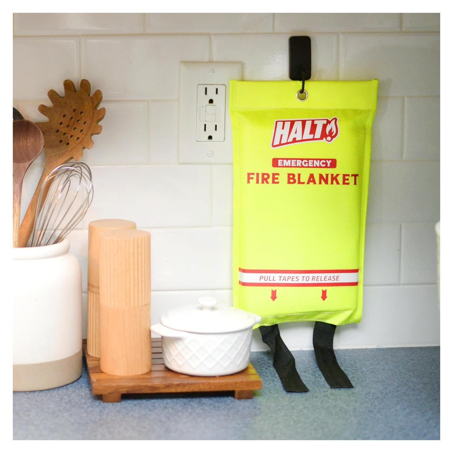 HALT! Emergency Fire Blanket - Rapid Fire Suppression for Home, Kitchen, Car & Camping |Lightweight, No Mess, Safe Reusable & Never Expires (Single Pack)