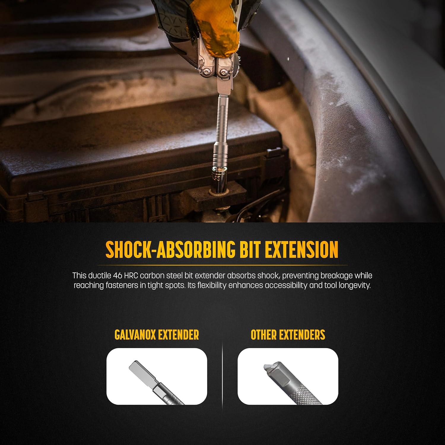 GALVANOX Juego de Extensores de Bit y Carraca Plata 2 Piezas