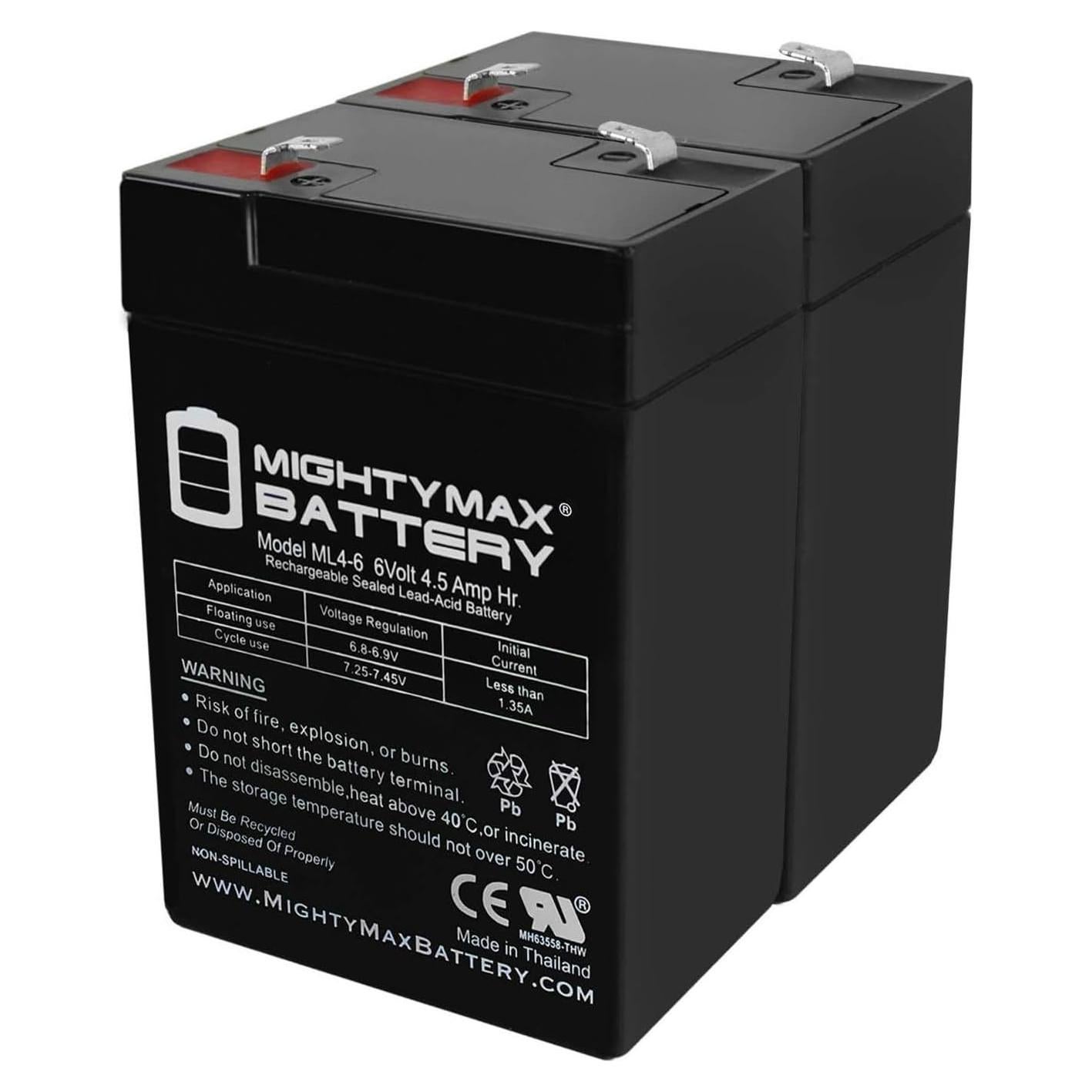Batería recargable Mighty Max 6V 4.5AH - Paquete de 2