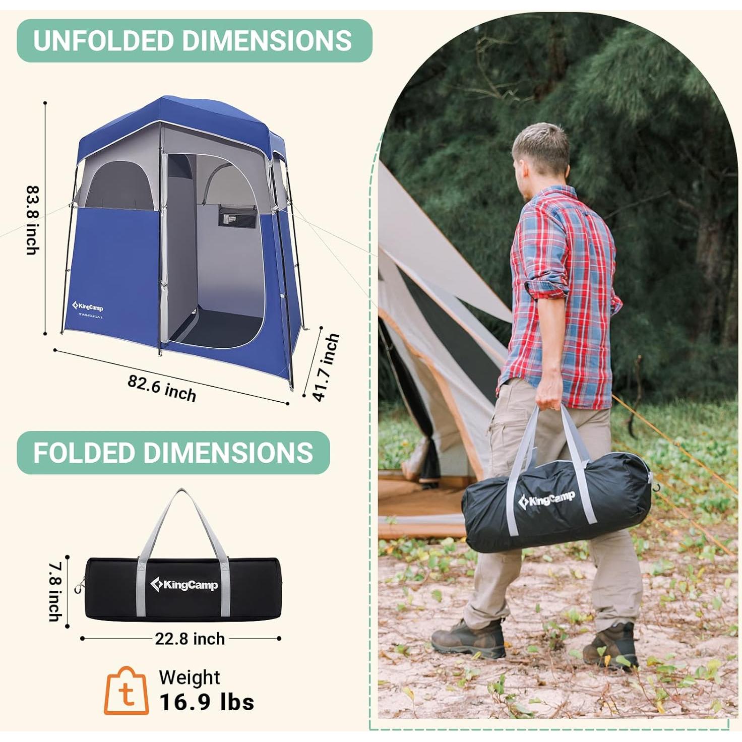 Carpa de Ducha KingCamp 2 Habitaciones Azul/Gris para Camping