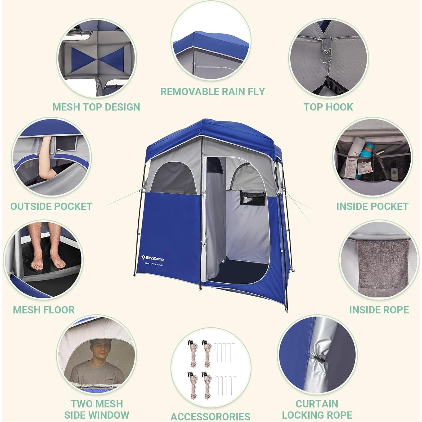 Carpa de Ducha KingCamp 2 Habitaciones Azul/Gris para Camping