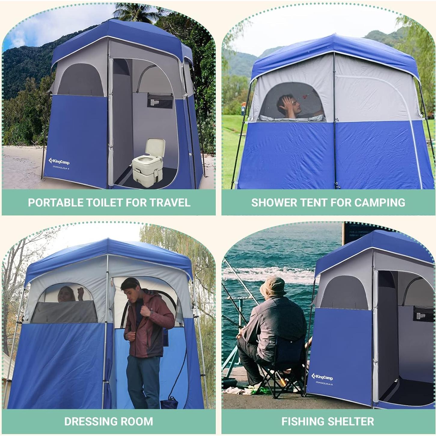 Carpa de Ducha KingCamp 2 Habitaciones Azul/Gris para Camping