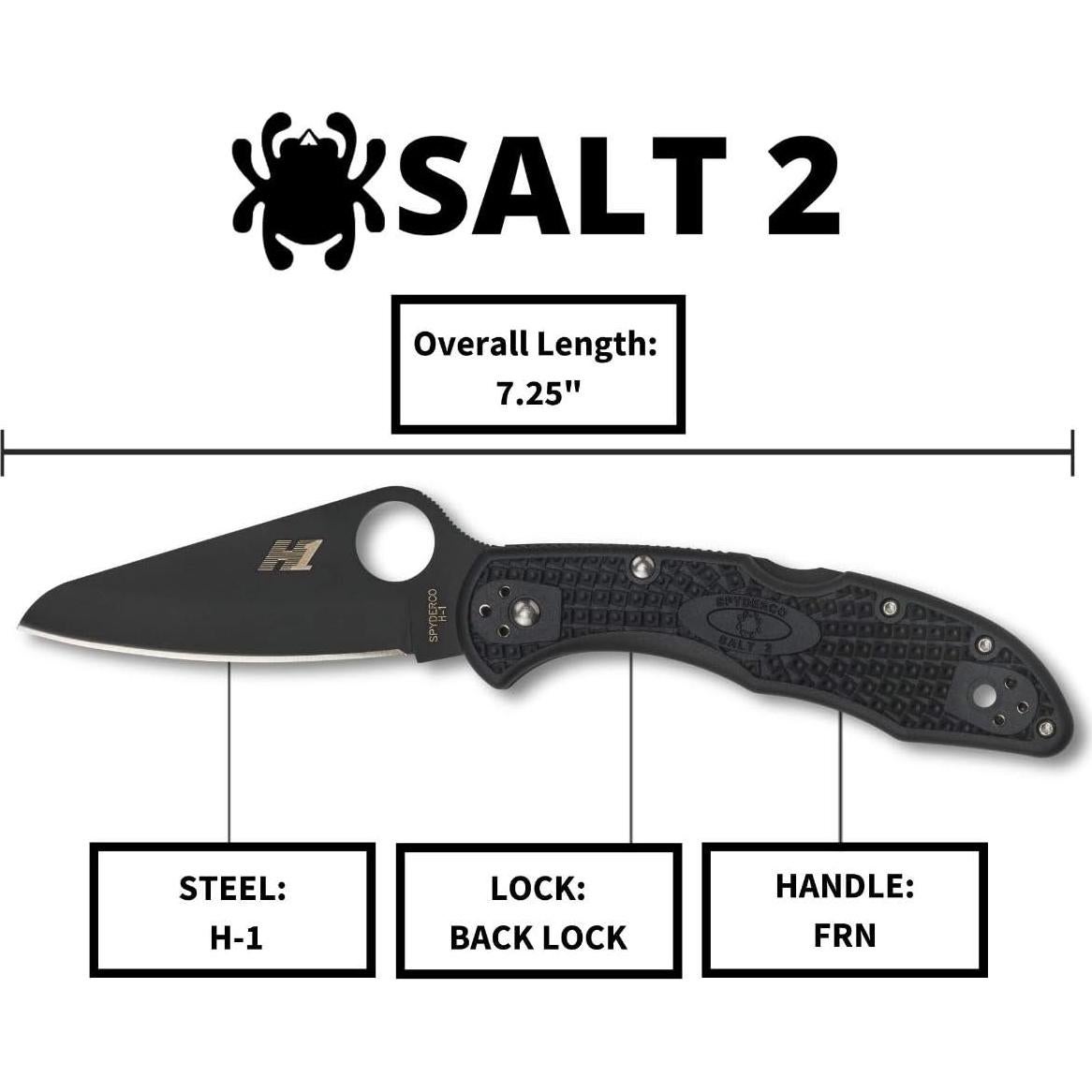 Cuchillo Plegable Spyderco Salt 2 Negro 7.62 cm Acero H-1