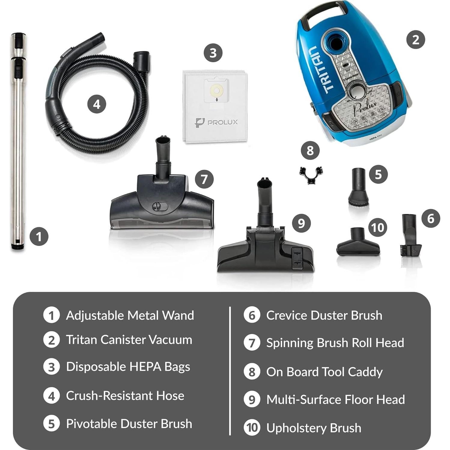 Aspiradora de Cilindro Prolux Tritan Azul con Filtro HEPA