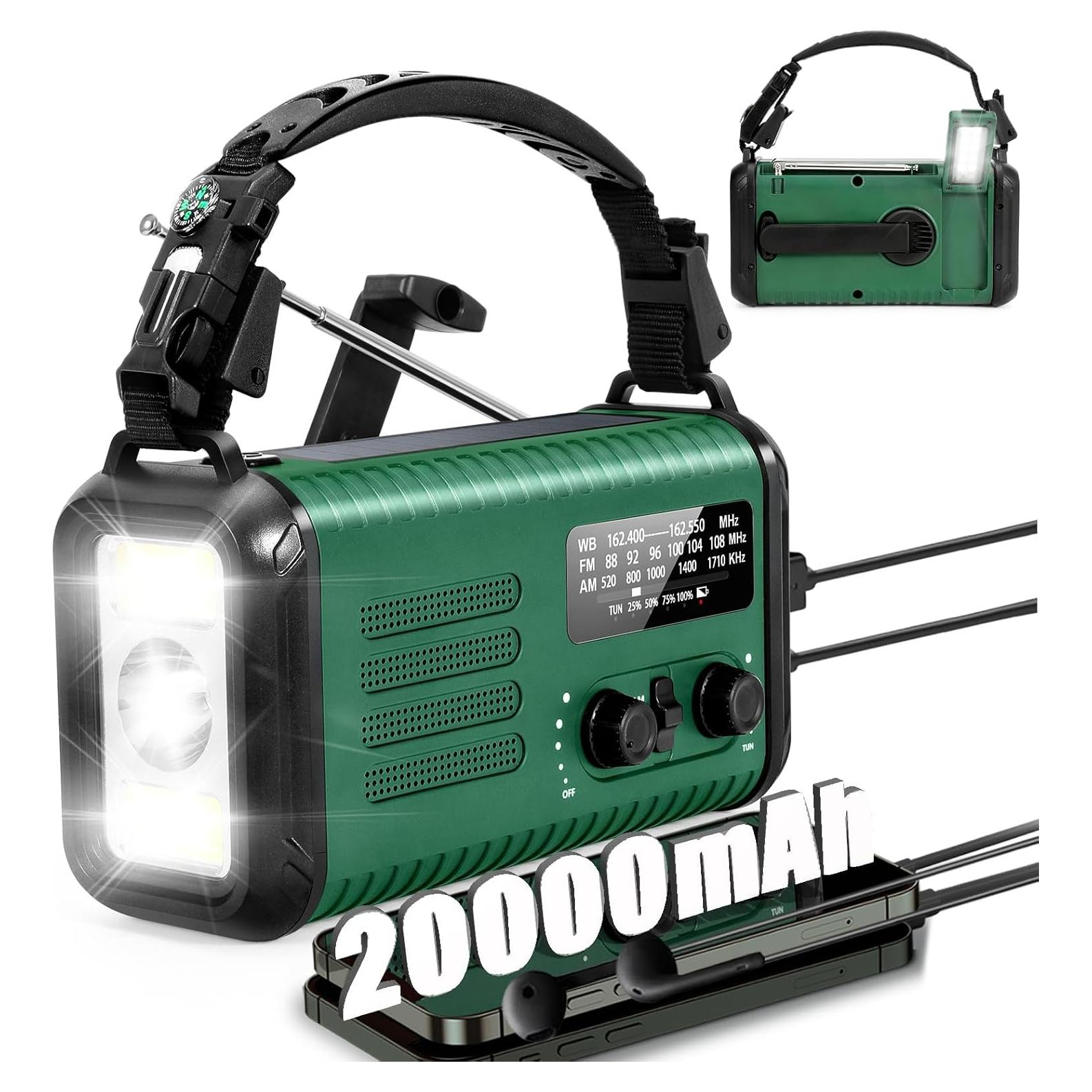 20000mAh / 74000mWh Emergency Radio, Solar Hand Crank Radio AM/FM/NOAA Weather Radio, Battery Powered with Cell Phone Charger, SOS Alarm, Flashlight & Reading Lamp for Emergencies Hurricane Camping