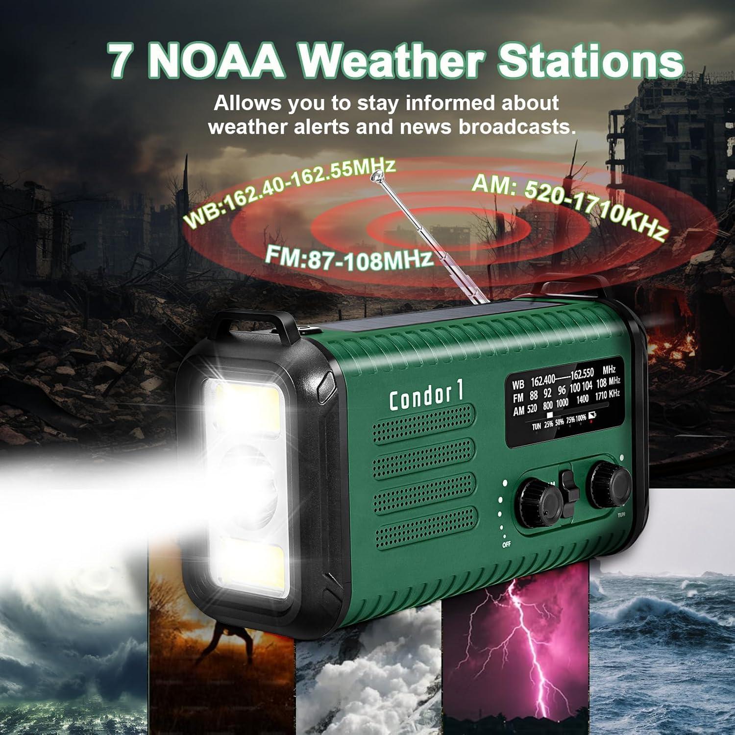 20000mAh / 74000mWh Emergency Radio, Solar Hand Crank Radio AM/FM/NOAA Weather Radio, Battery Powered with Cell Phone Charger, SOS Alarm, Flashlight & Reading Lamp for Emergencies Hurricane Camping