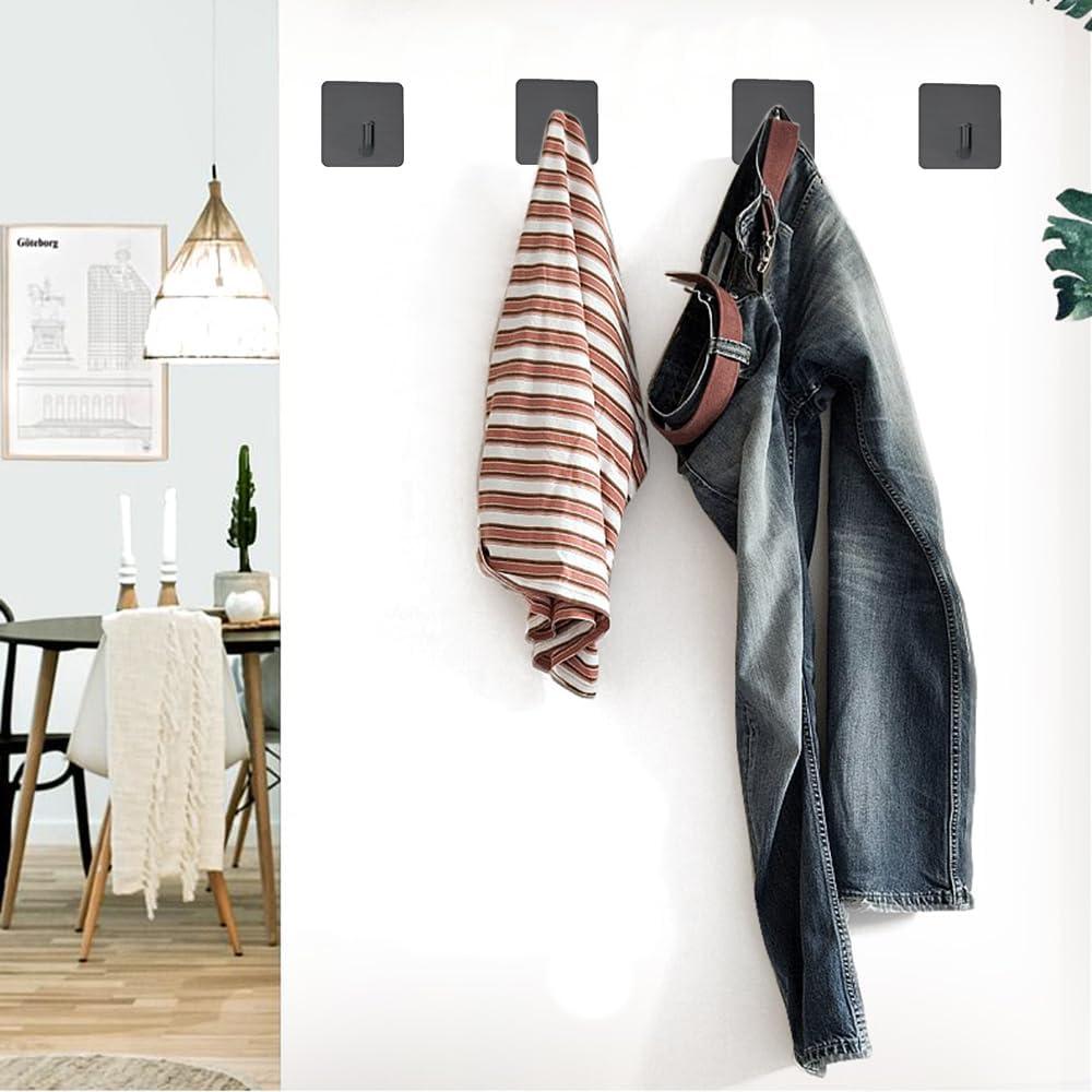 Ganchos Adhesivos FOTYRIG Negros Acero Inoxidable 4 Piezas