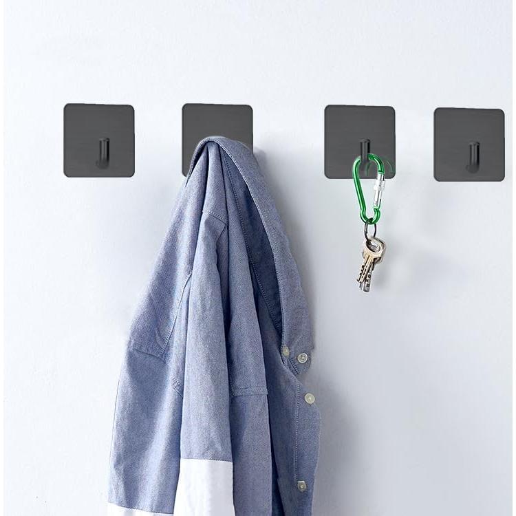 Ganchos Adhesivos FOTYRIG Negros Acero Inoxidable 4 Piezas