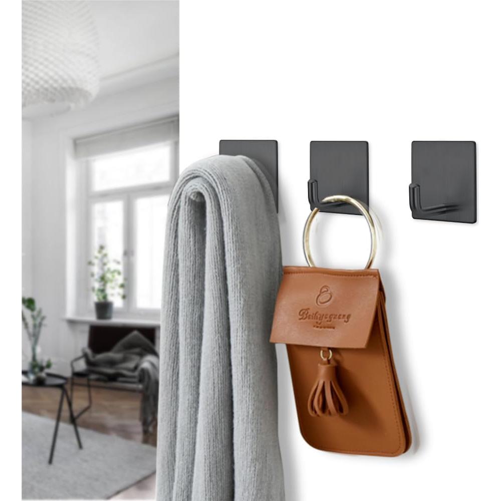 Ganchos Adhesivos FOTYRIG Negros Acero Inoxidable 4 Piezas