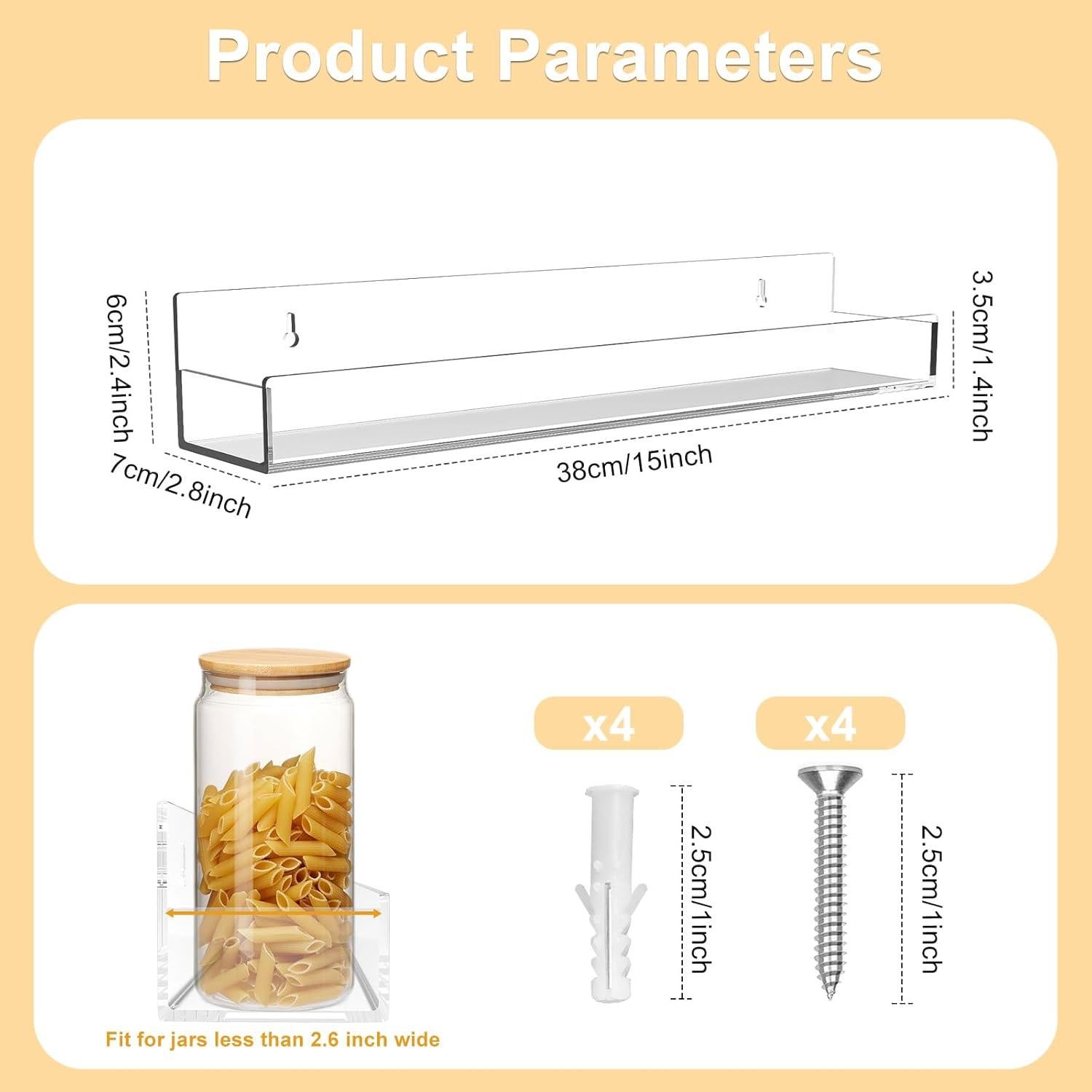Estante Flotante Acrílico SOVQUEST 38x7x6 cm - 2 Piezas