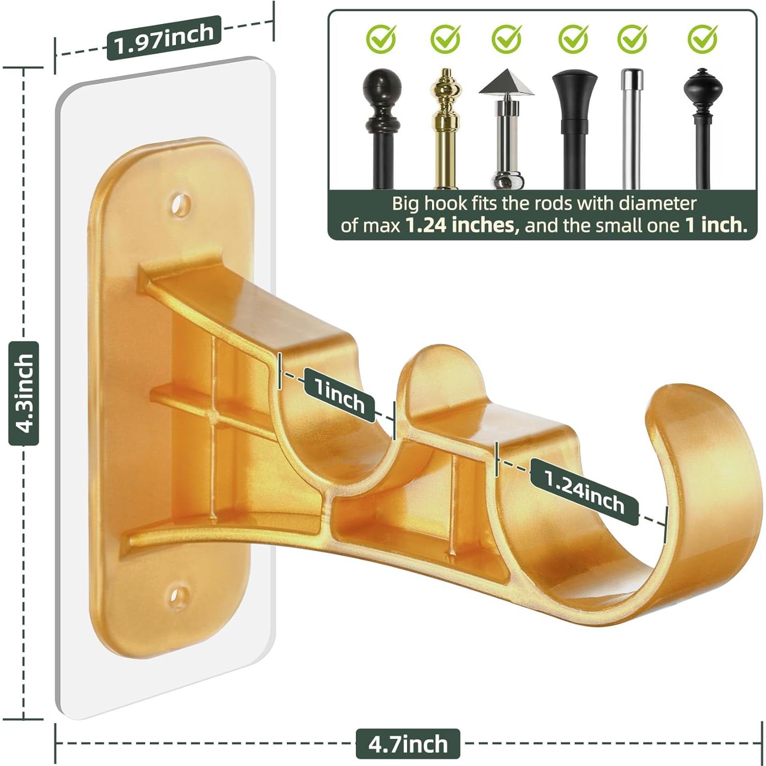 Soportes Adhesivos para Varilla de Cortina Doble Antimbee - 6 Unidades Dorado
