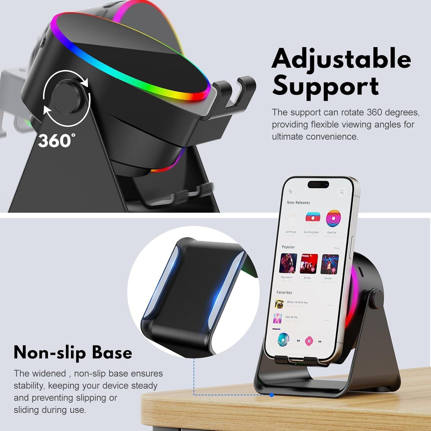 Altavoz Inalámbrico GIM con Soporte y Luz RGB 360° Negro