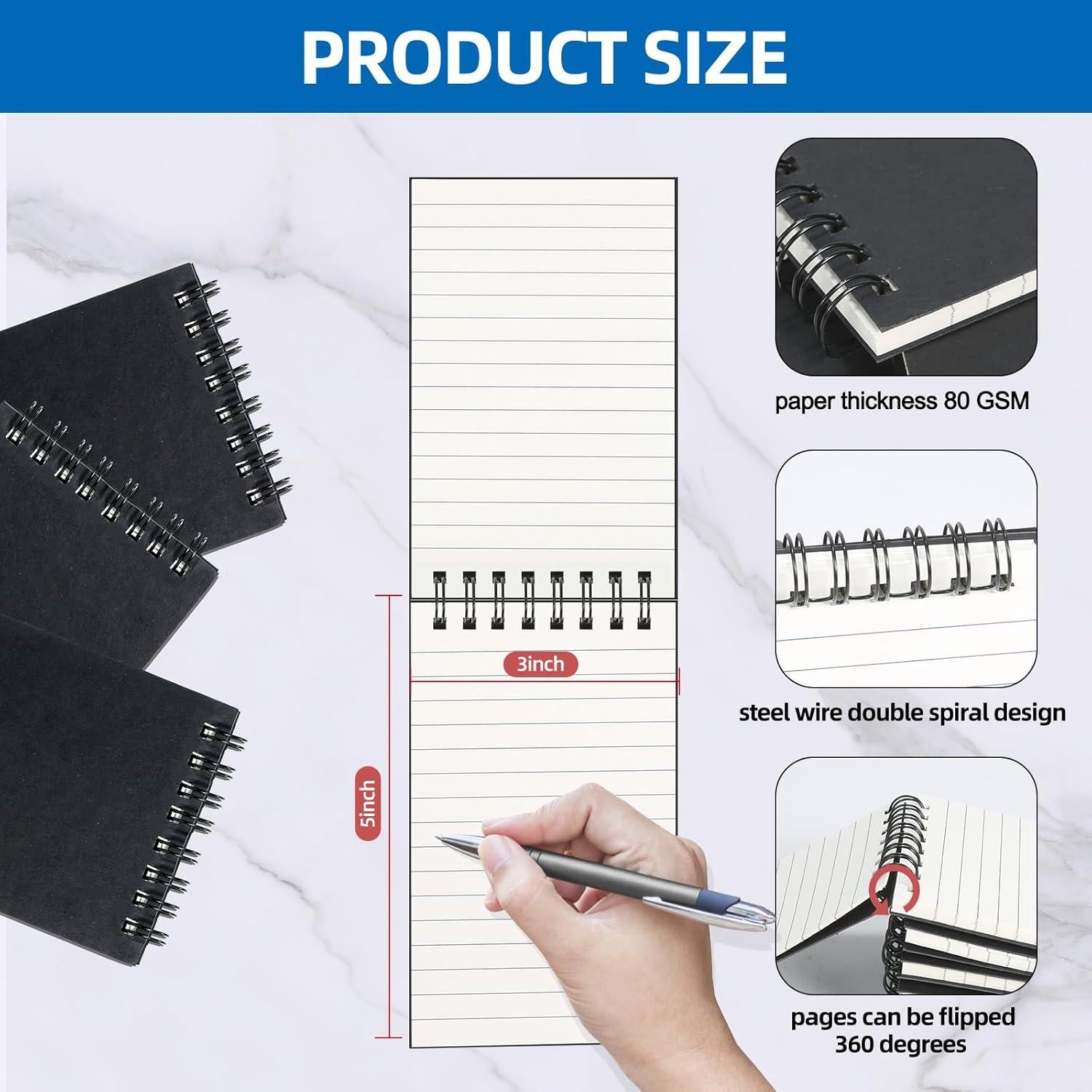 Paquete de 12 cuadernos espirales Wavamawa 3x5 cm rayados