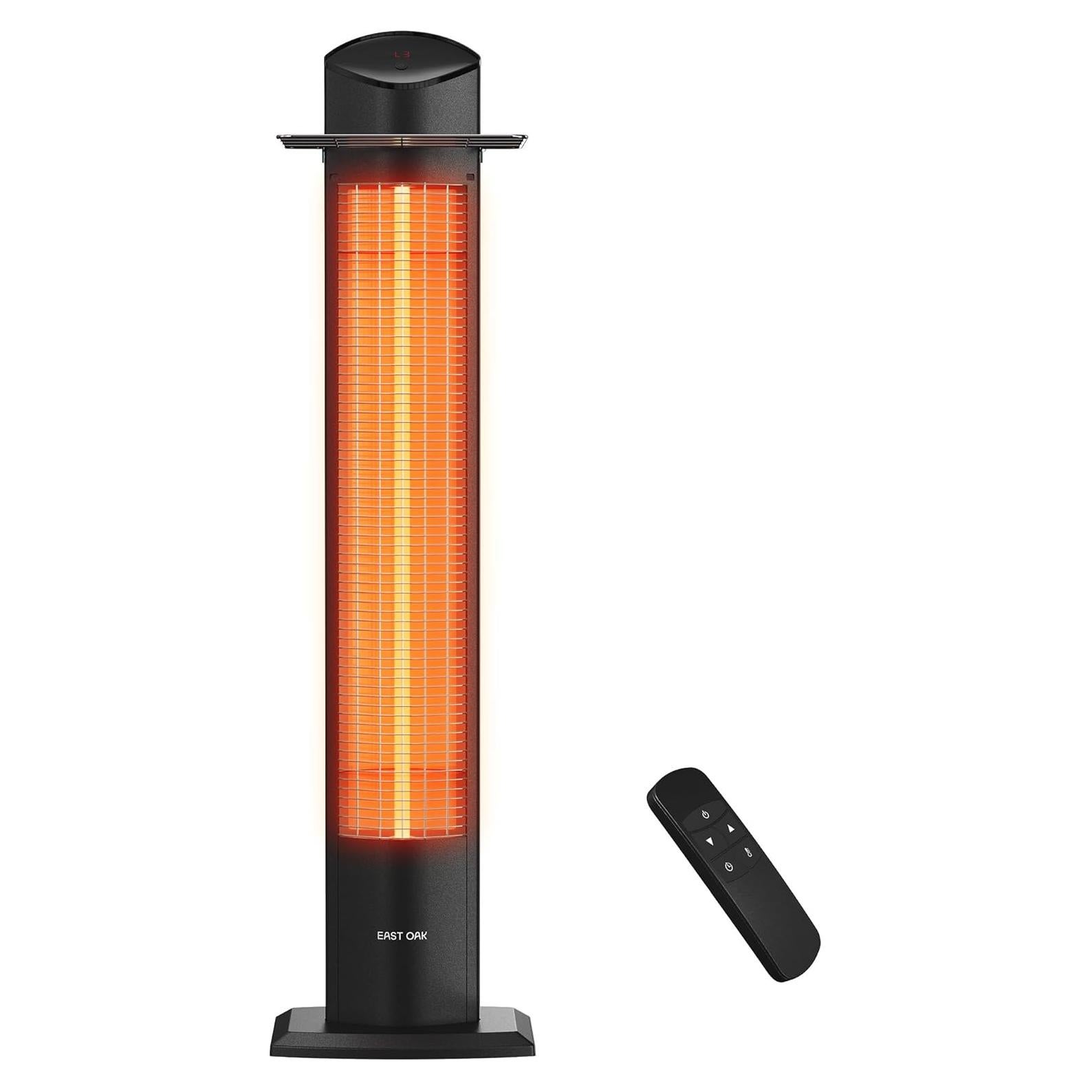 EAST OAK Electric Outdoor Heater, 1500W Portable Patio Infrared Heater, IP55 Waterproof Indoor With Tip-over & Overheating Protection & 2 Heat Levels, Backup, Black