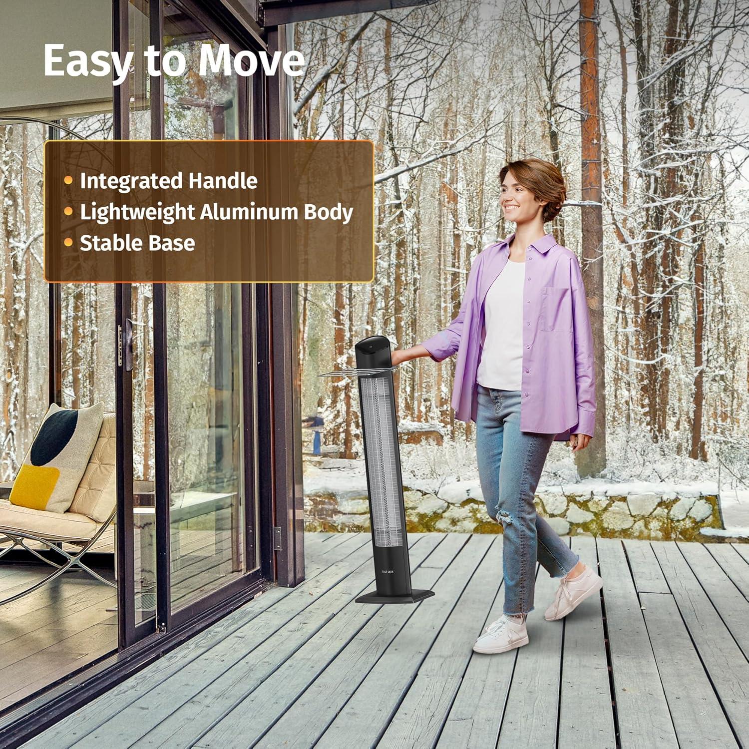 EAST OAK Electric Outdoor Heater, 1500W Portable Patio Infrared Heater, IP55 Waterproof Indoor With Tip-over & Overheating Protection & 2 Heat Levels, Backup, Black