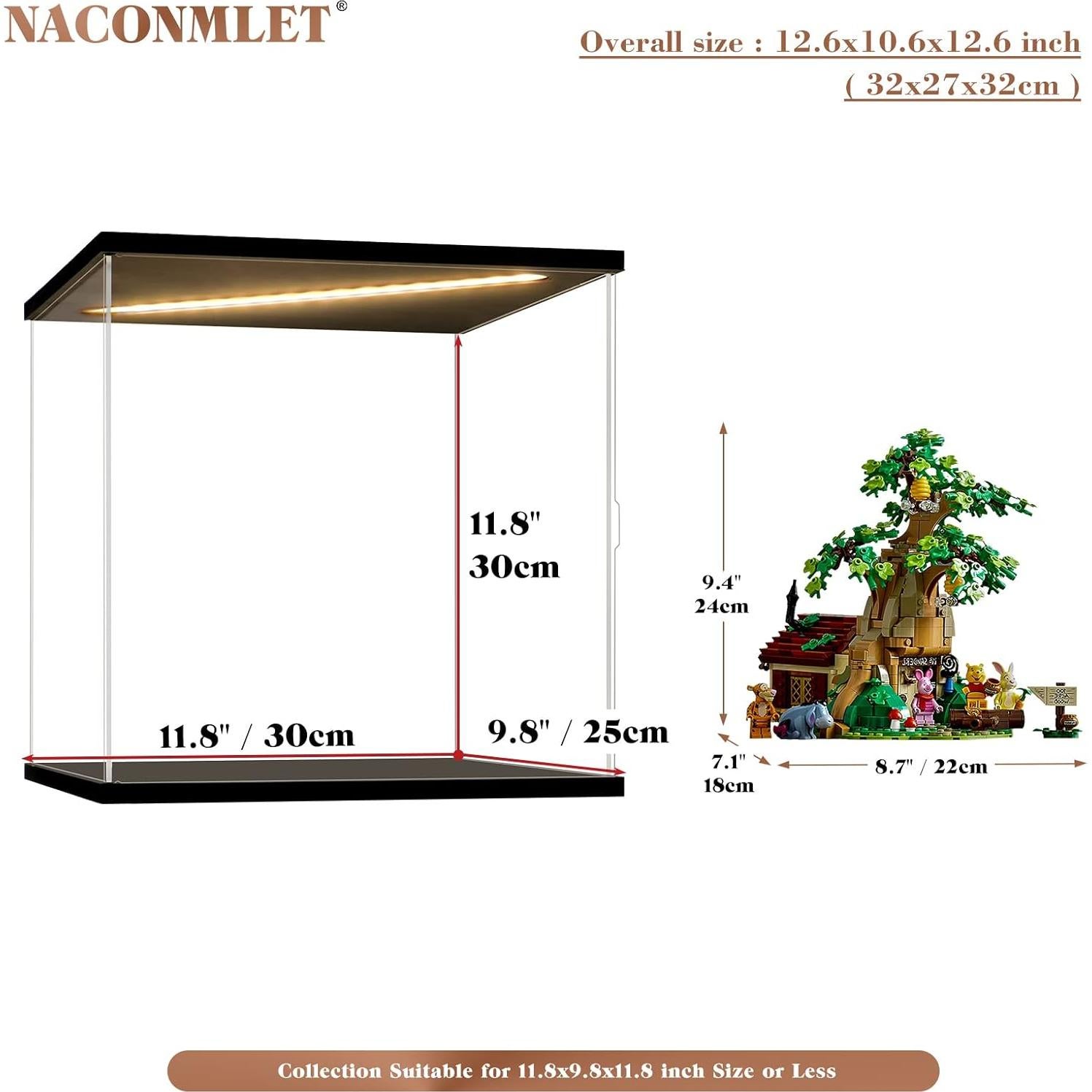 Caja de Exhibición Acrílica Iluminada Naconmlet 30x25x30cm para LEGO Winnie The Pooh