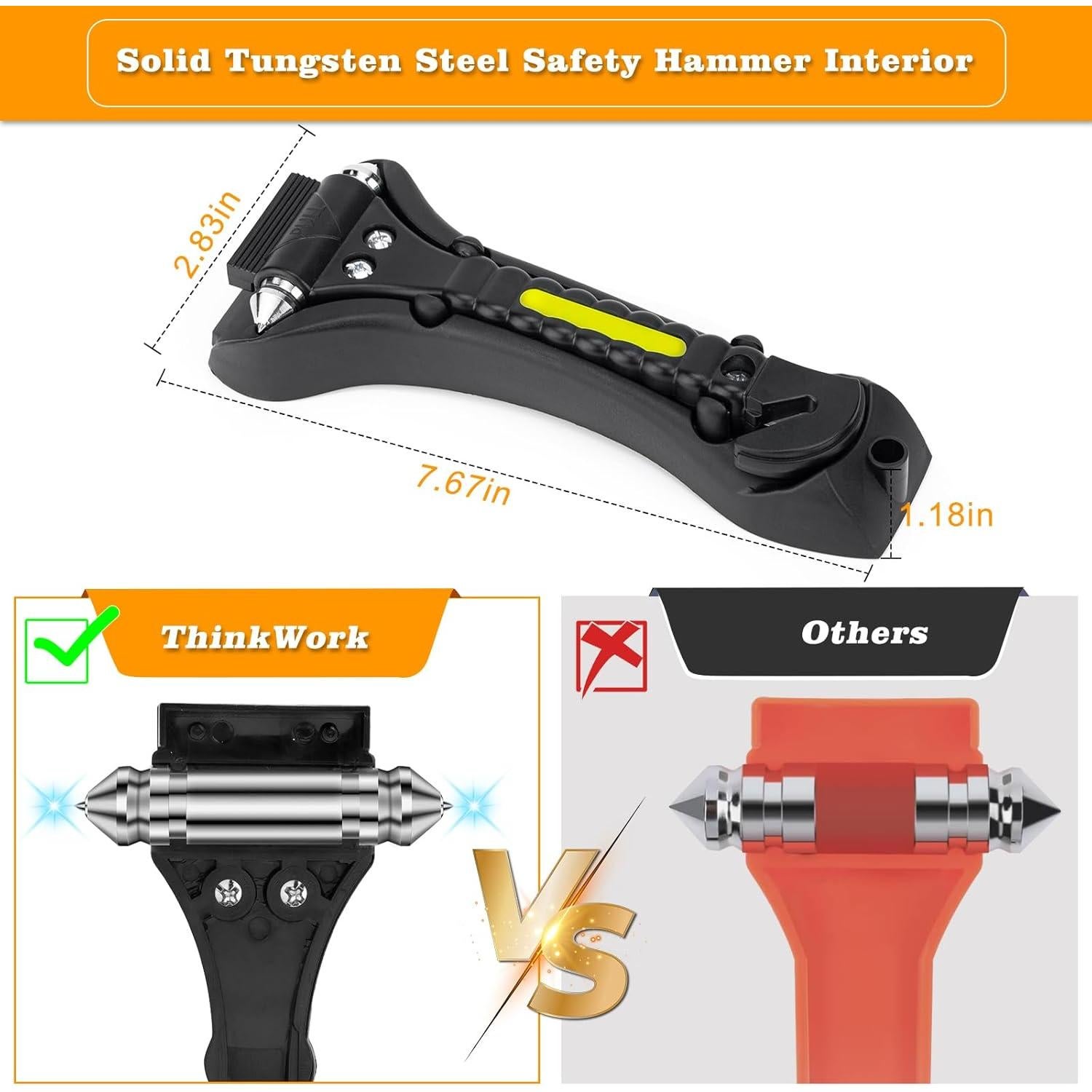 THINKWORK Martillo de Seguridad para Coche 2-en-1 Cortador de Cinturón