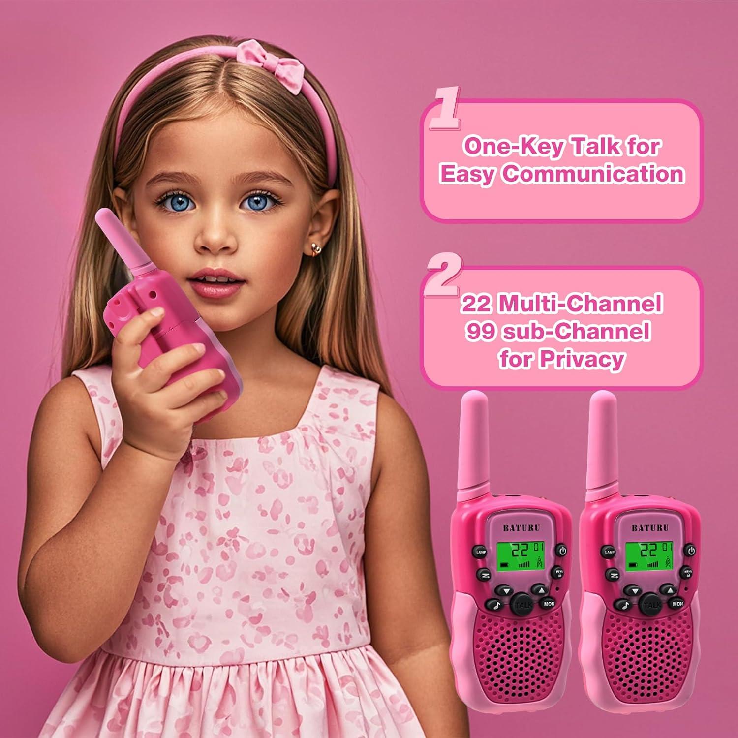 Walkie Talkies para Niñas BATURU 2-Pack Rosa 4-8 Años