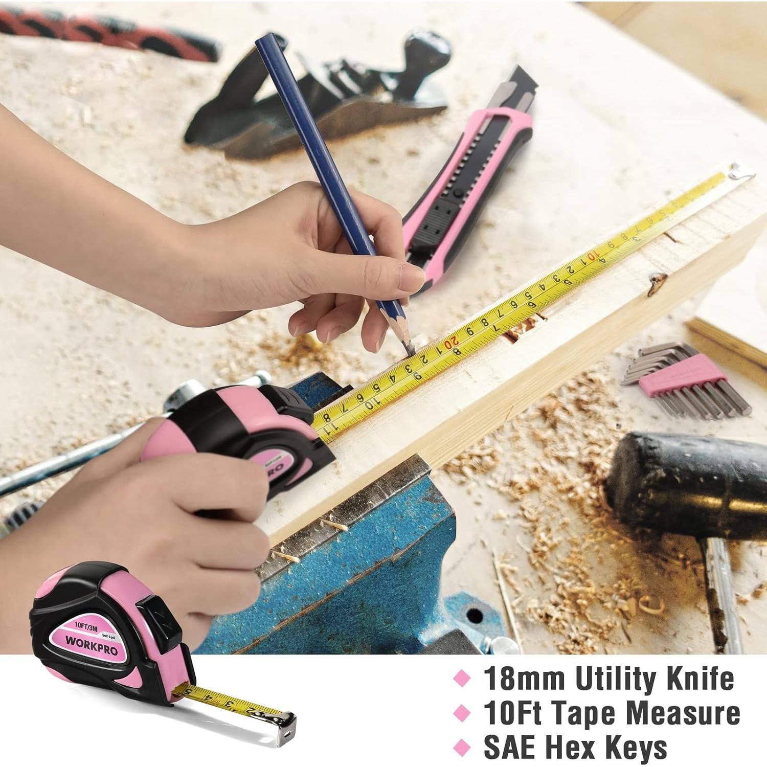 Set de Herramientas Pink 35 Piezas WORKPRO - Caja de Almacenamiento