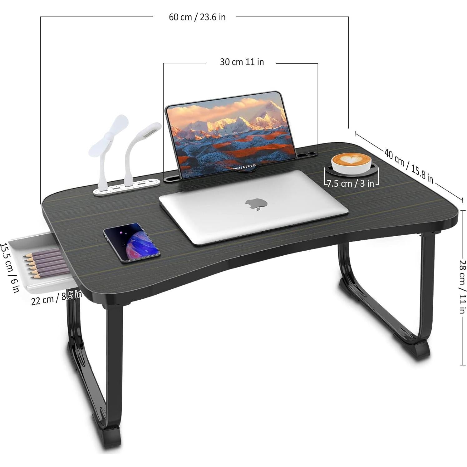 Escritorio de Cama Plegable Fayquaze con Puerto USB y Cajón