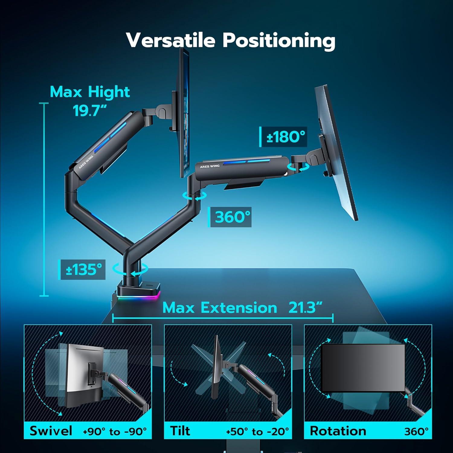 Soporte Doble para Monitor ARES WING 17-35" RGB Ajustable