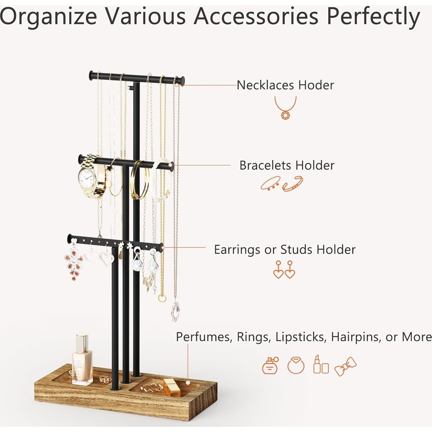 Organizador de Joyería Love-KANKEI 3 Niveles Metal y Madera