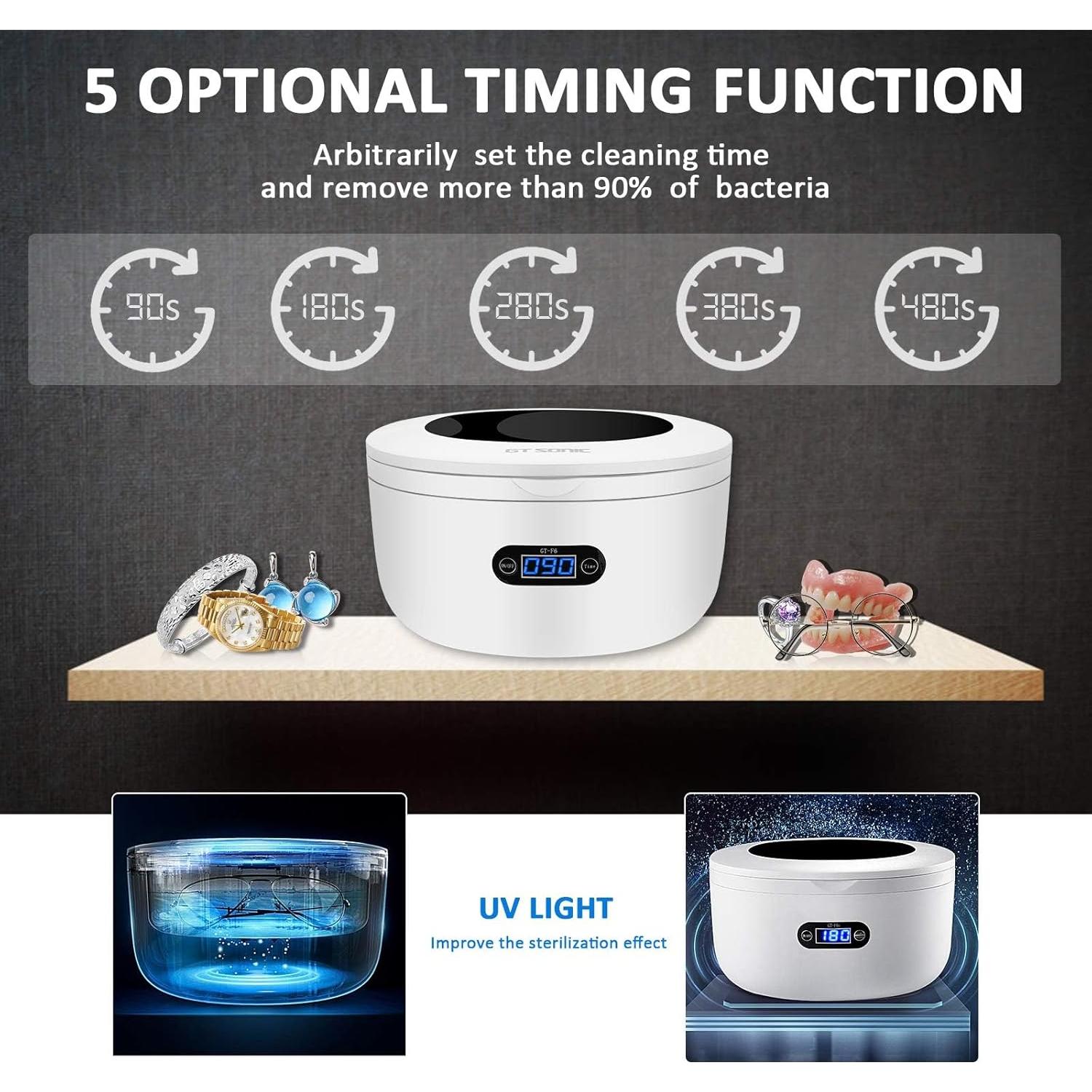 Limpiador Ultrasónico de Joyas GTSONIC 739 ml con Temporizador