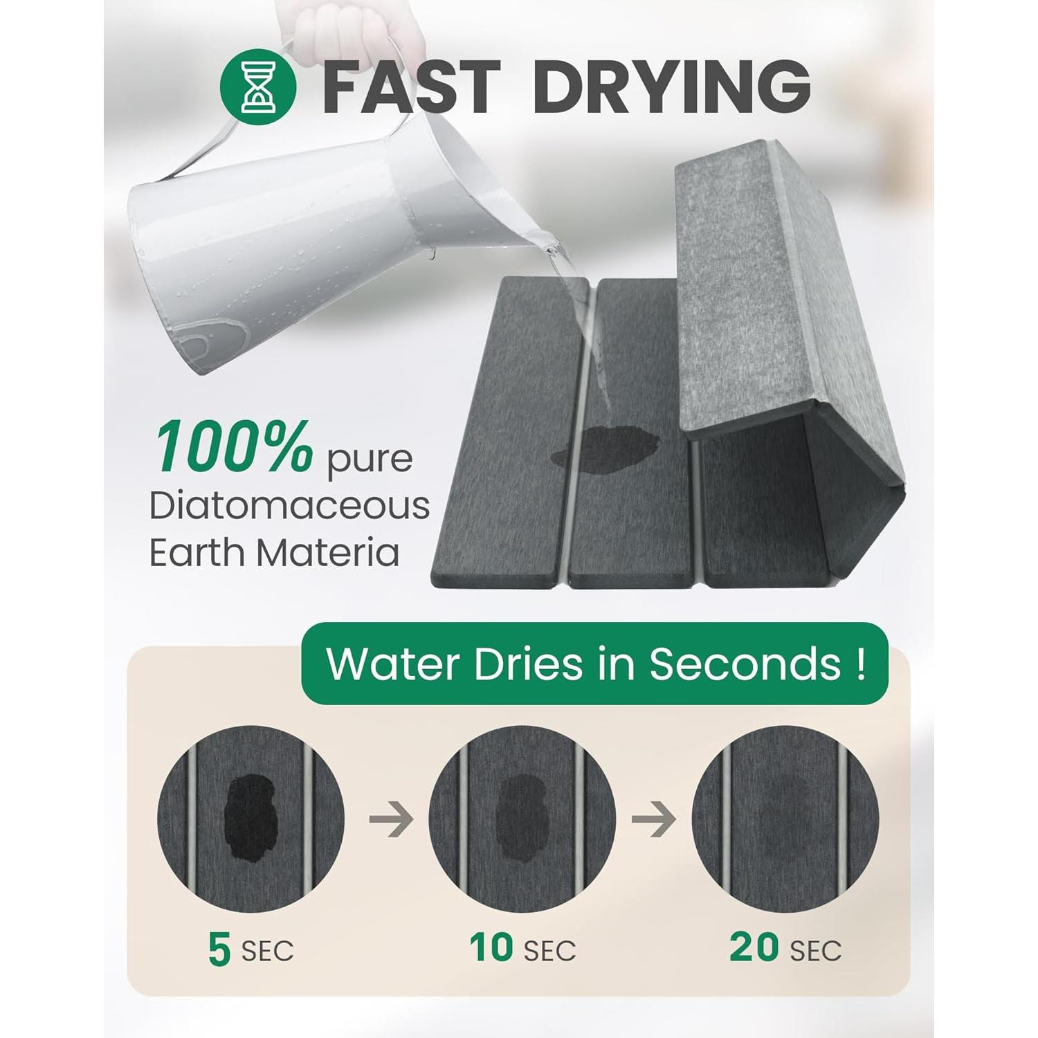 Alfombrilla de Secado de Platos WBahatii 40.6x30.5cm Gris Diatomácea