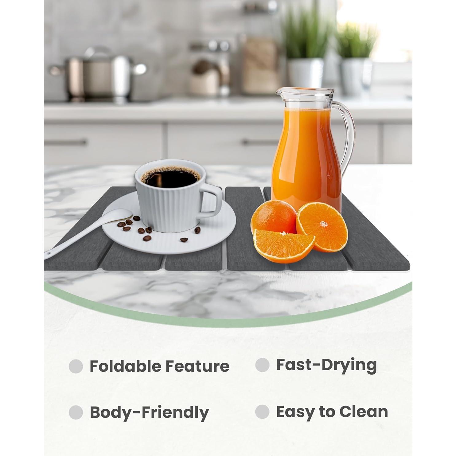 Alfombrilla de Secado de Platos WBahatii 40.6x30.5cm Gris Diatomácea