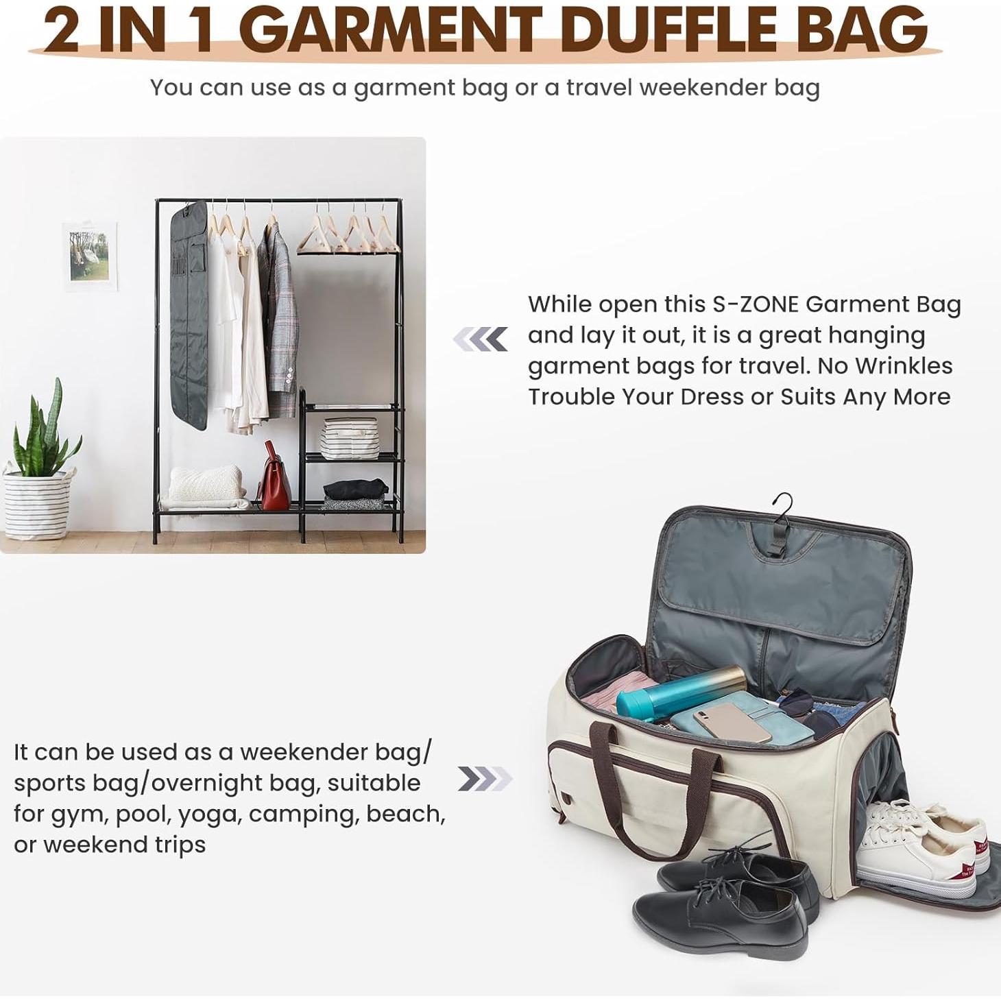 Bolsa de Ropa de Mano S-ZONE 50L Duffle 2 en 1 Unisex