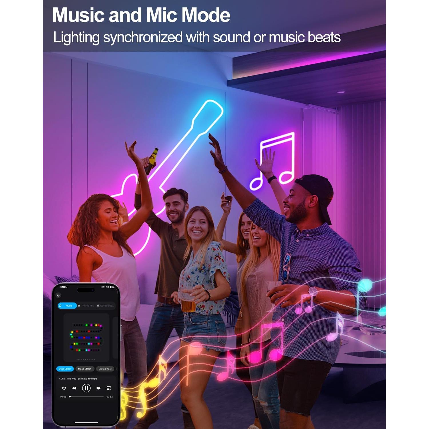 Luces de Cuerda LED Neón 5M Golden Bunny RGB Control APP