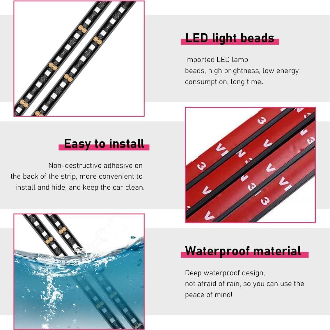 Tira de Luz LED para Coche Sylvil 24 LEDs Azul 12V Decorativa