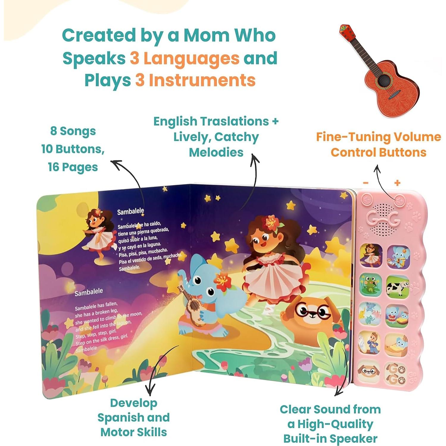 Libro Musical Bilingüe Go Go - 8 Canciones para Bebés 1-3 Años