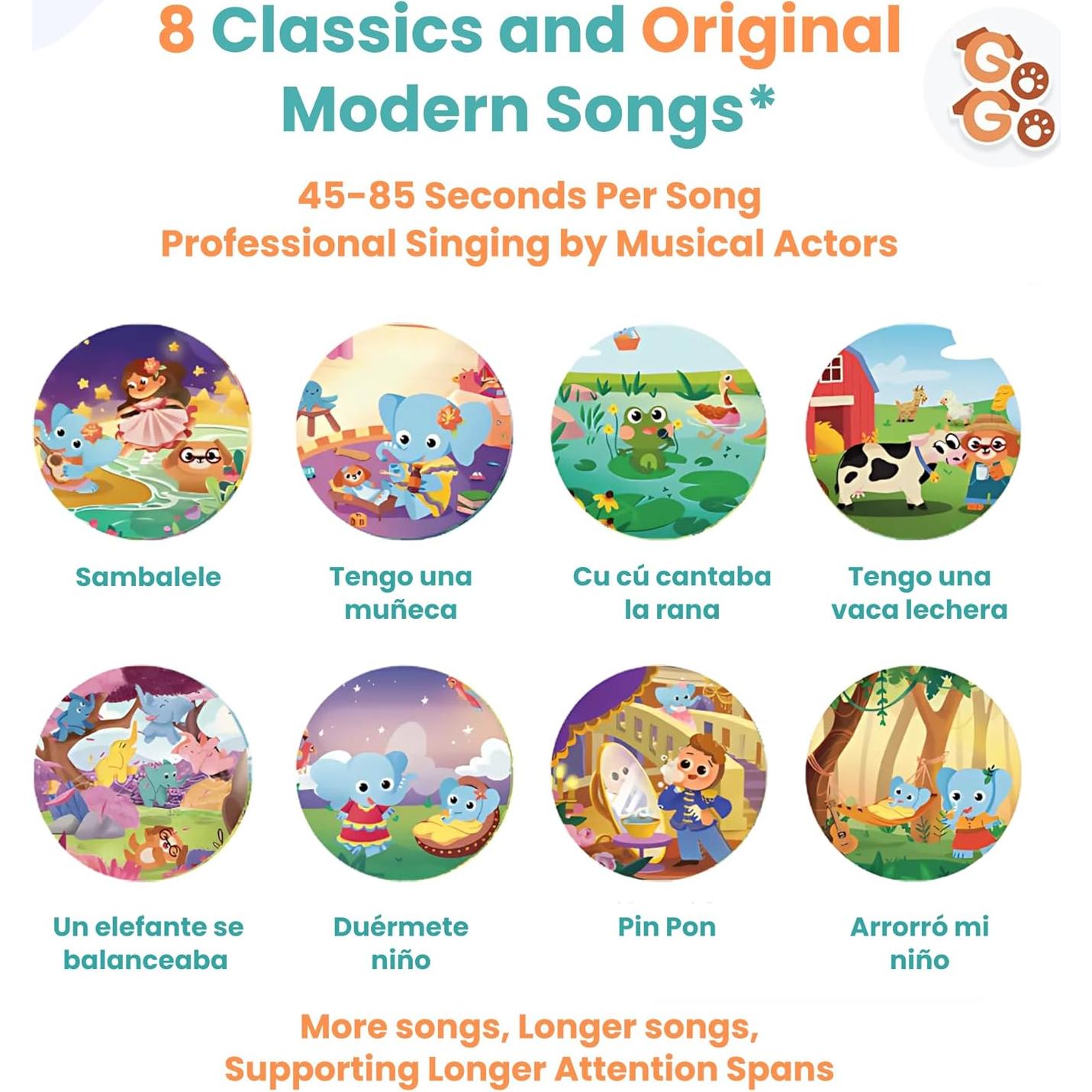 Libro Musical Bilingüe Go Go - 8 Canciones para Bebés 1-3 Años