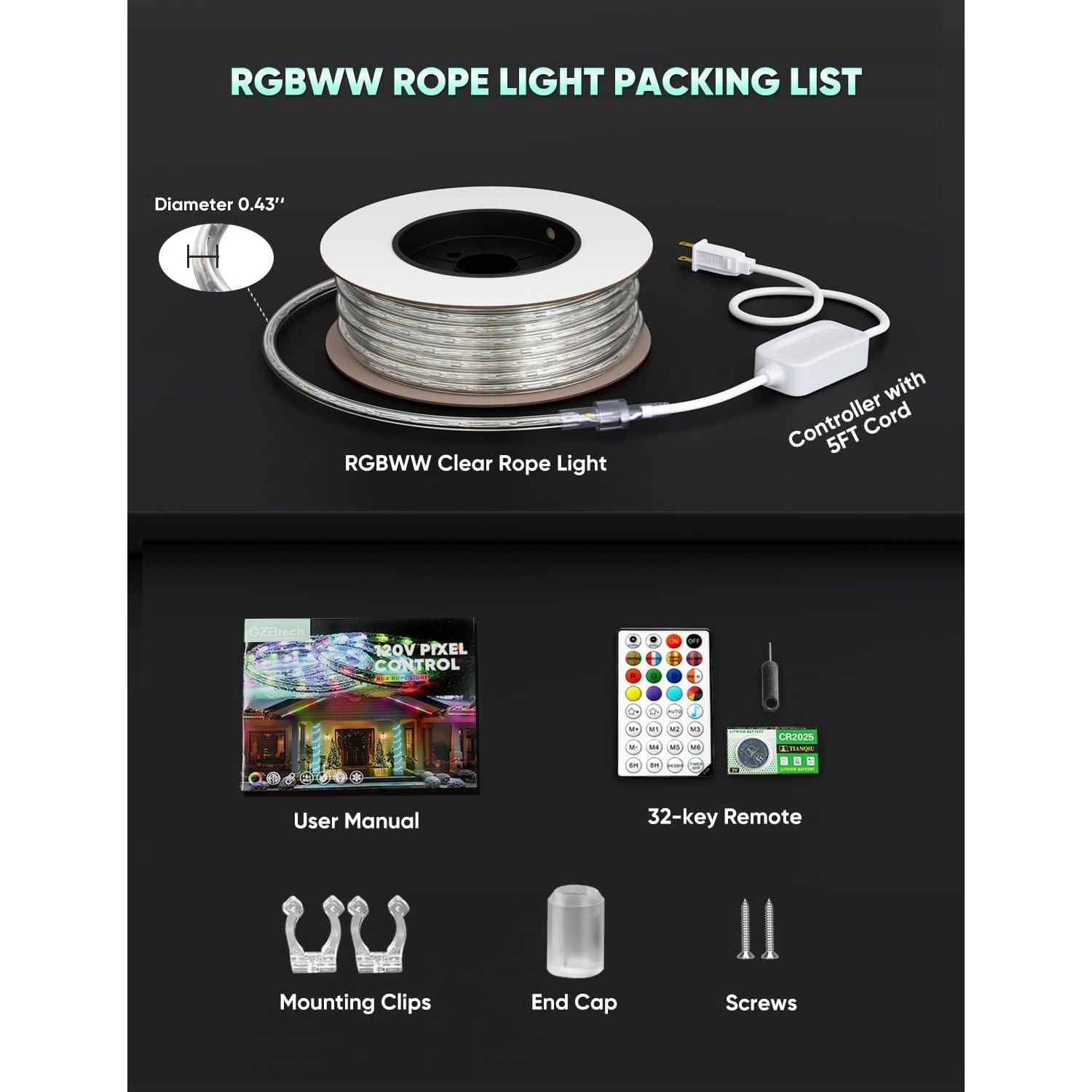 Luz de Cuerda LED GZBtech 5M RGBWW Impermeable IP65