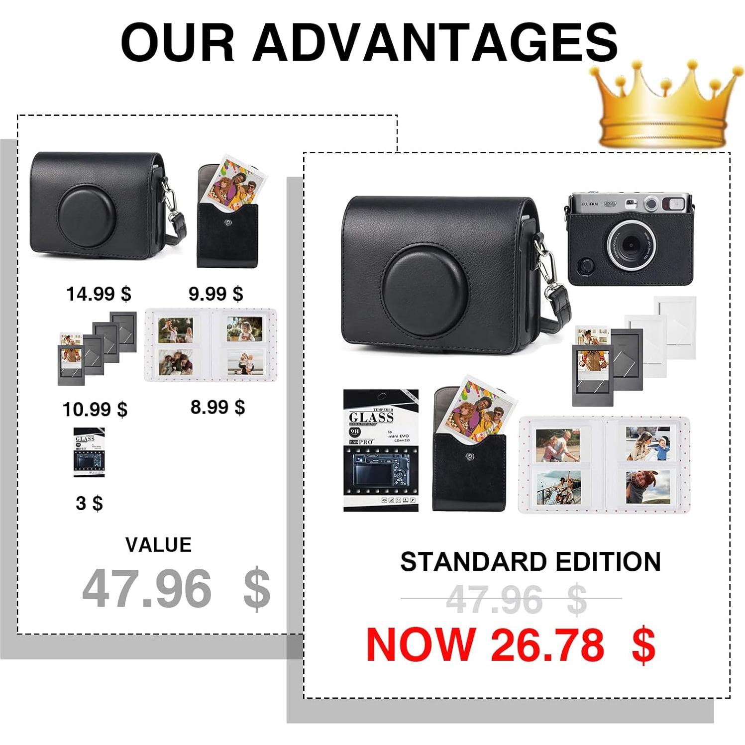 Funda para cámara Fujifilm Instax Mini Evo con accesorios