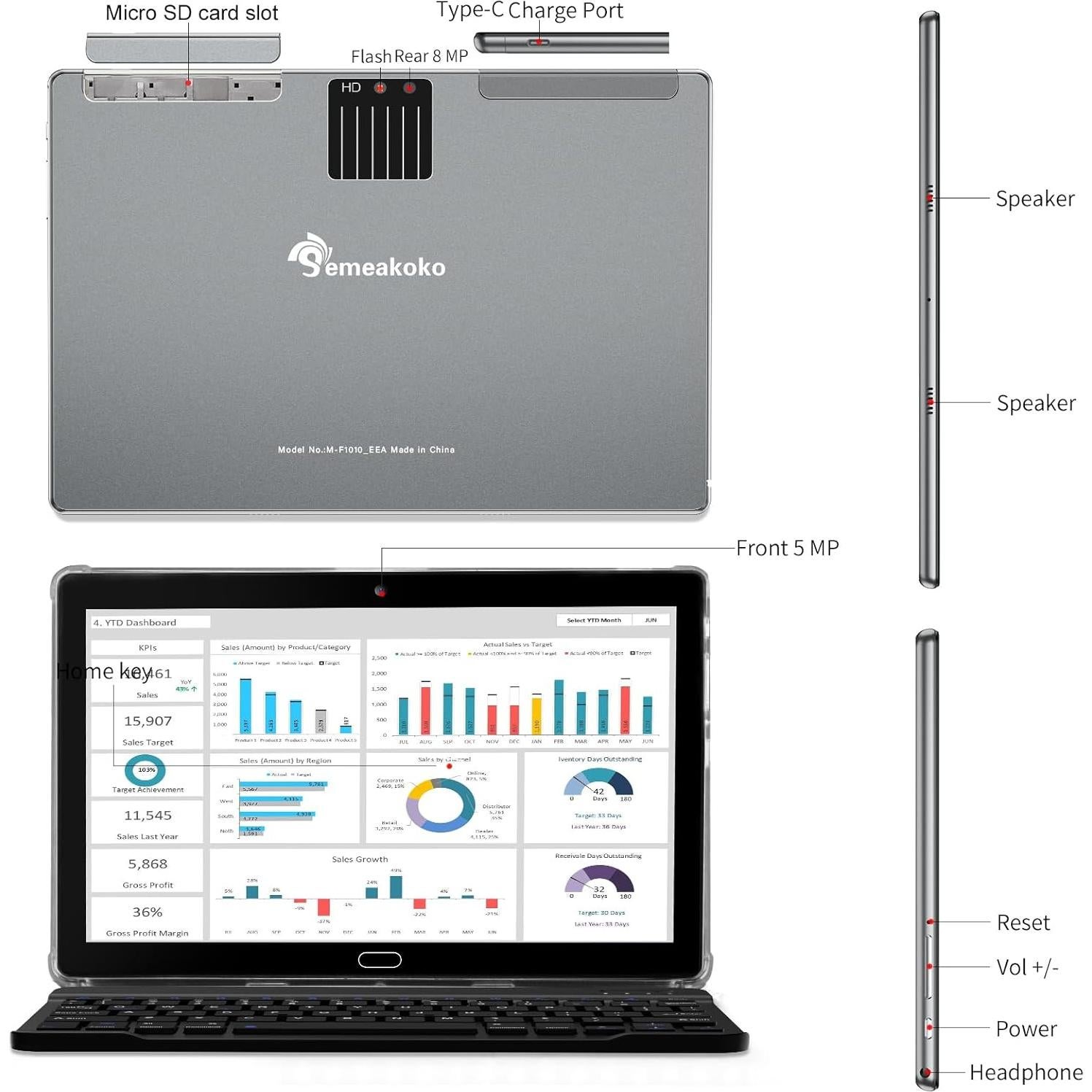 Tableta Semeakoko 10.1" Android 12, 10GB RAM, 64GB ROM