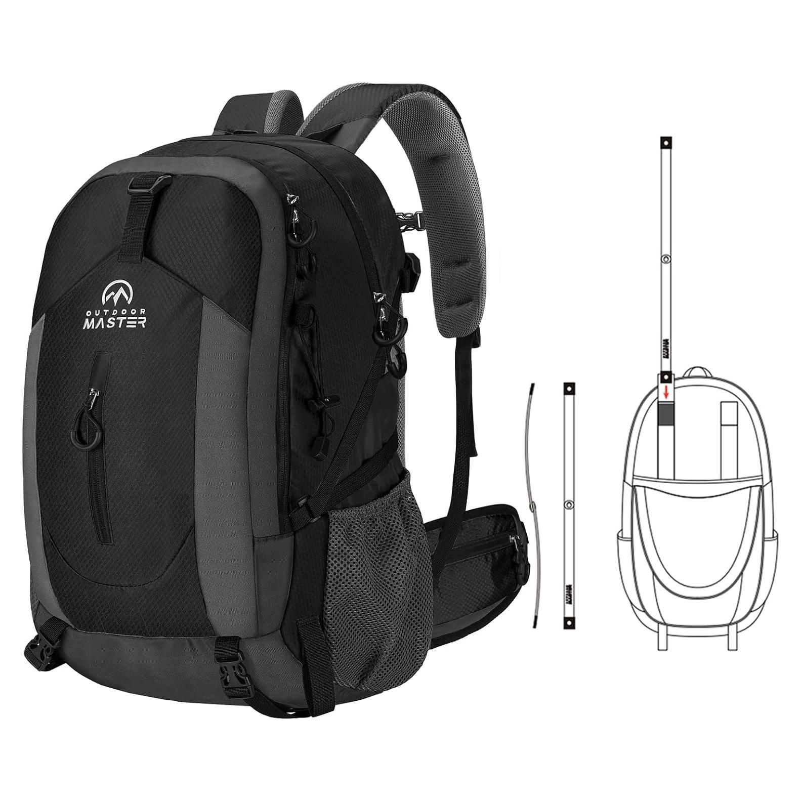 Mochila de Senderismo OutdoorMaster 50L Impermeable con Soporte