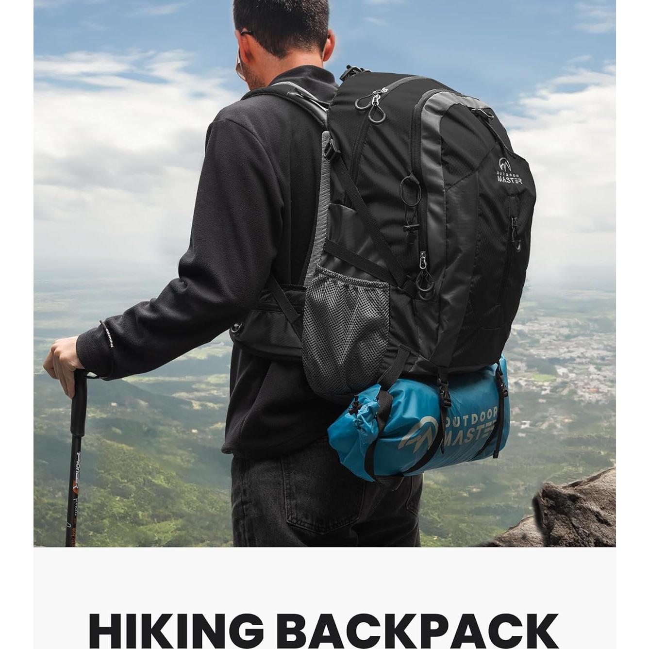 Mochila de Senderismo OutdoorMaster 50L Impermeable con Soporte