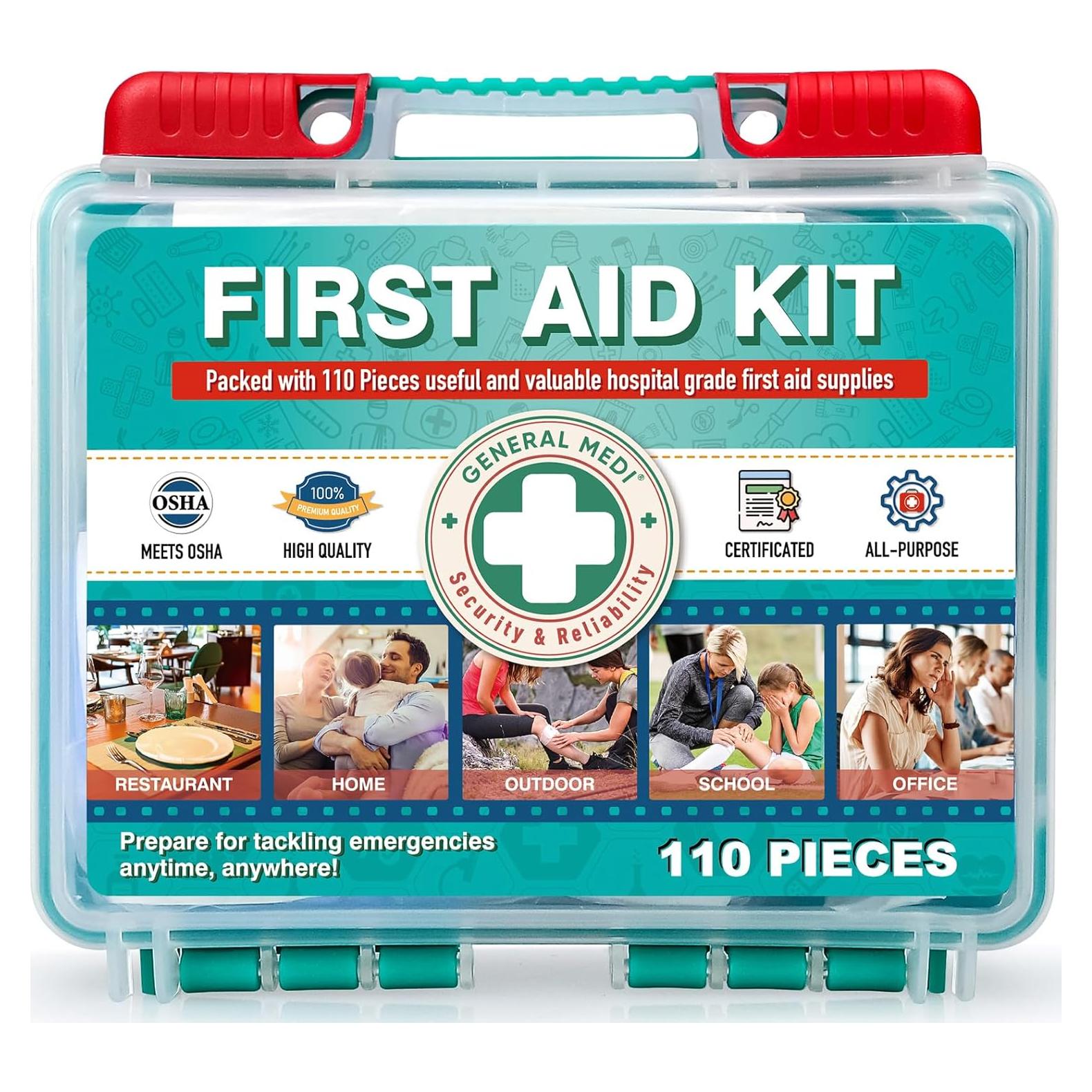 Kit de Primeros Auxilios General Medi 110 Piezas - Compacto y Portátil