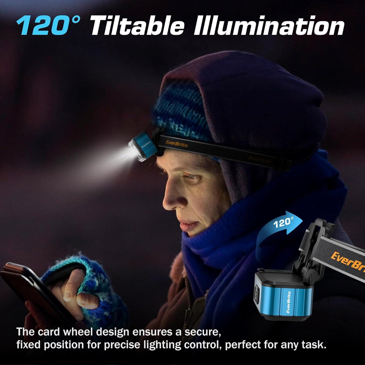 Linterna Frontal LED Recargable EverBrite, 7 Modos, IP67, 45g