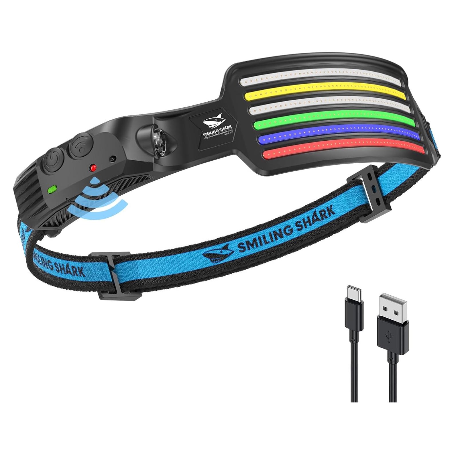 Linterna Frontal Recargable Smiling Shark 5 Colores LED