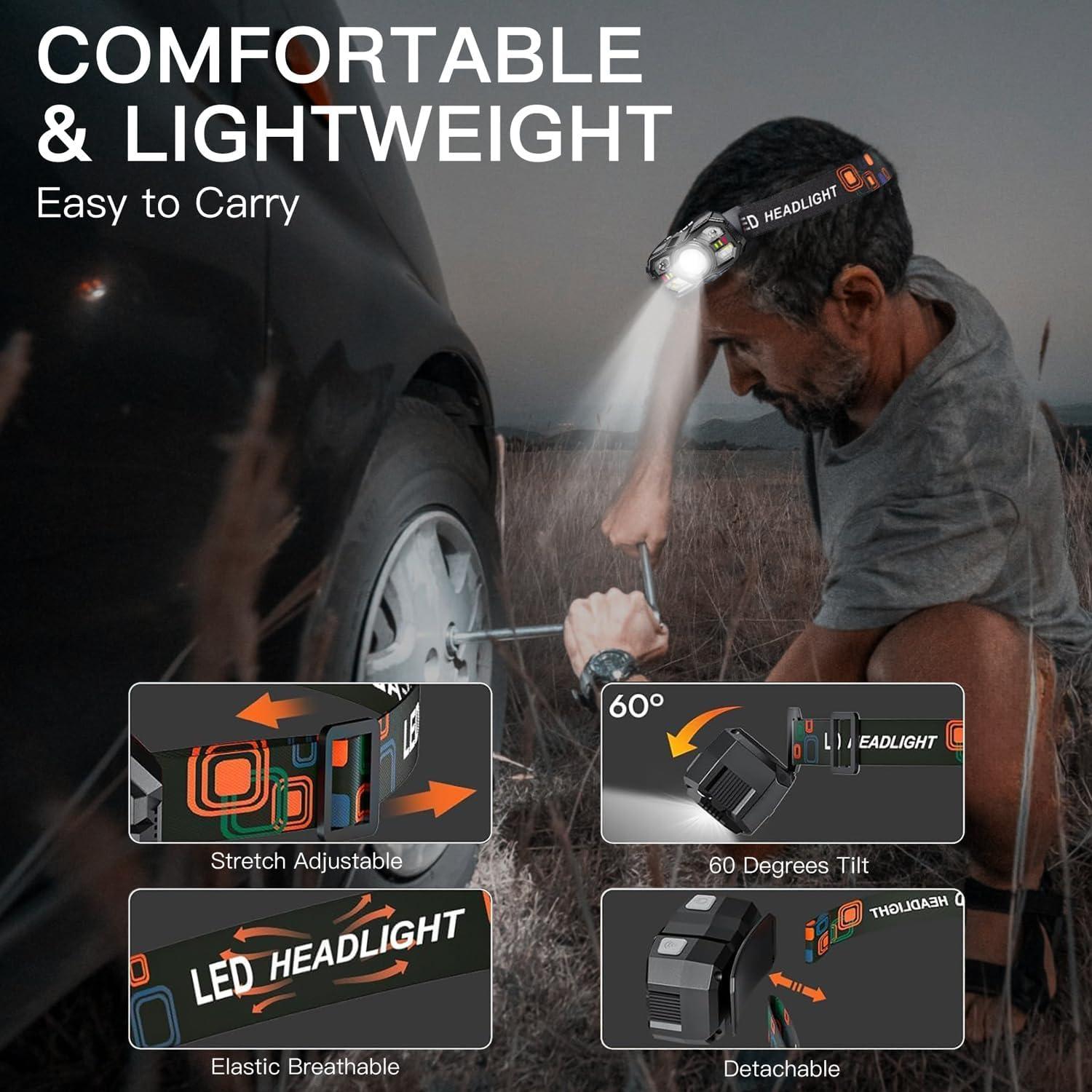 Linterna Frontal LED KunHe 2 Paquete Recargable 300 Lúmenes